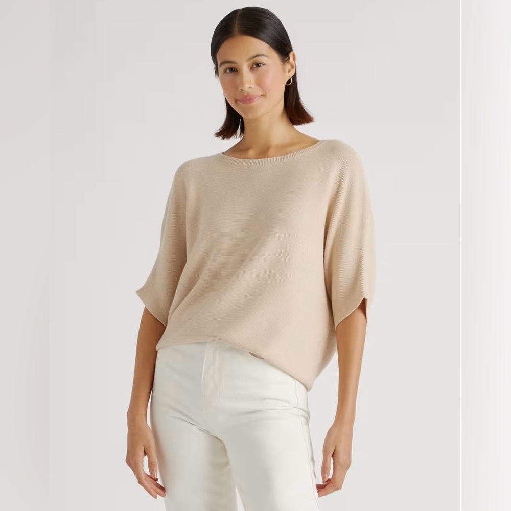 Quince Lightweight Cotton Cashmere Link-Stitch Dolman Sweater